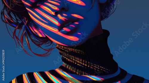 Colorful portrait with dynamic light patterns
