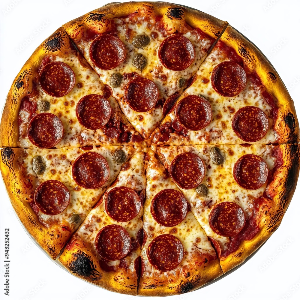 Delicious pepperoni and sausage pizza, freshly baked and ready to eat. Delicious pepperoni and sausage pizza, freshly baked and ready to eat.
