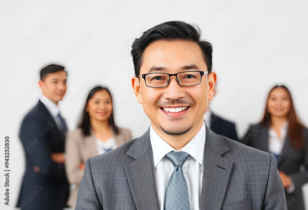 asian business people man good looking in studio. portrait businessman in grey suit confident friendly face isolated on white background, ai