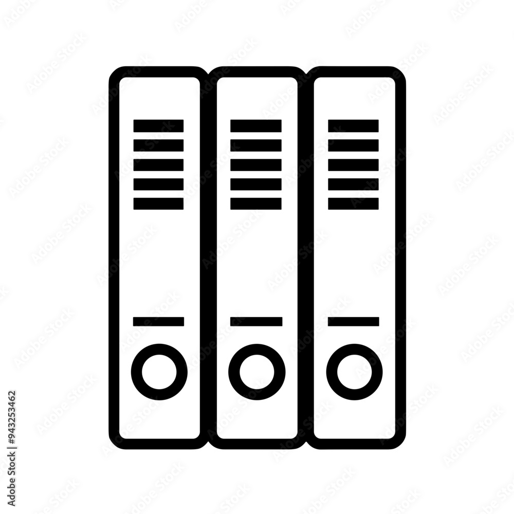 Three neatly arranged binders are illustrated in a simple line style, representing educational resources for students and teachers in a structured format Three neatly arranged binders are illustrated in a simple line style, representing educational resources for students and teachers in a structured format