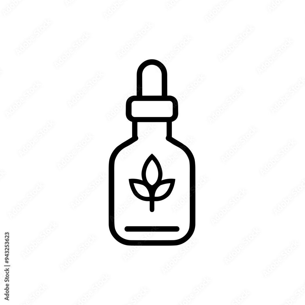 A dropper bottle containing essential oil features a simple leaf symbol, embodying the essence of natural wellness and holistic healing methods A dropper bottle containing essential oil features a simple leaf symbol, embodying the essence of natural wellness and holistic healing methods