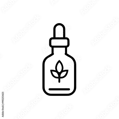A dropper bottle containing essential oil features a simple leaf symbol, embodying the essence of natural wellness and holistic healing methods