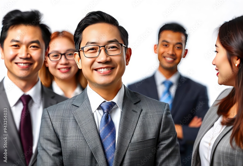 asian business people man good looking in studio. portrait businessman in grey suit confident friendly face isolated on white background, ai