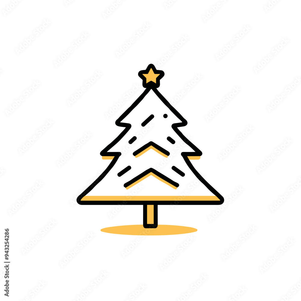 This design features a minimalist line icon of a Christmas tree topped with a star, perfect for holiday decorations and seasonal graphics This design features a minimalist line icon of a Christmas tree topped with a star, perfect for holiday decorations and seasonal graphics