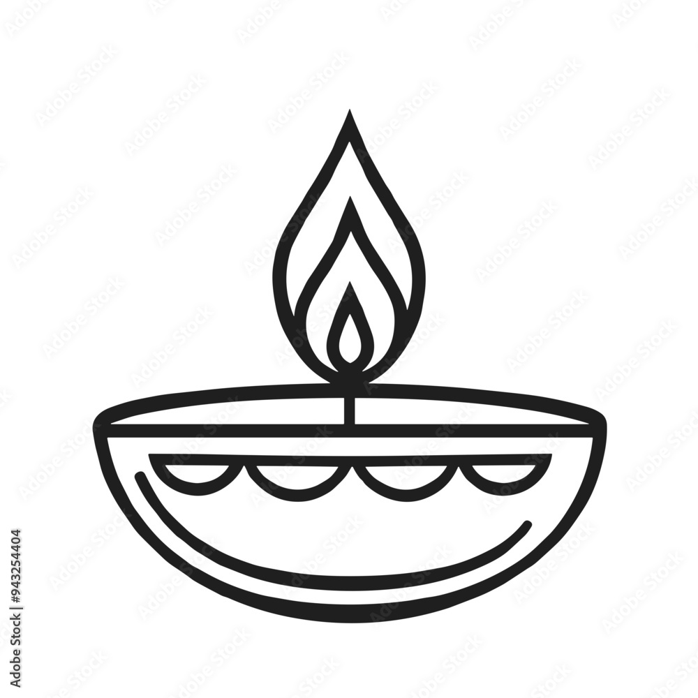 A simple line drawing of a traditional oil lamp featuring a flame at the top, representing cultural or festive significance in a minimalist style, diwali concept A simple line drawing of a traditional oil lamp featuring a flame at the top, representing cultural or festive significance in a minimalist style, diwali concept