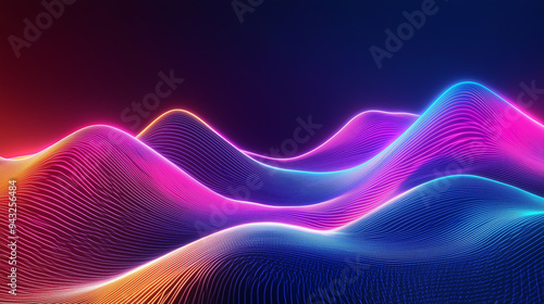 Futuristic Neon Motion Lines Light Painting Curve Wallpaper. Long Exposure Digital Photograph. Abstract High Speed Light Motion. Cyberpunk Neon Color Trails. Bright Glitch Science Fiction Waves.