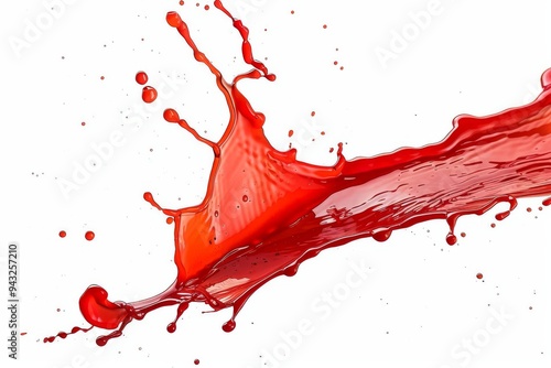 Red liquid splashes dynamically on a white background photo