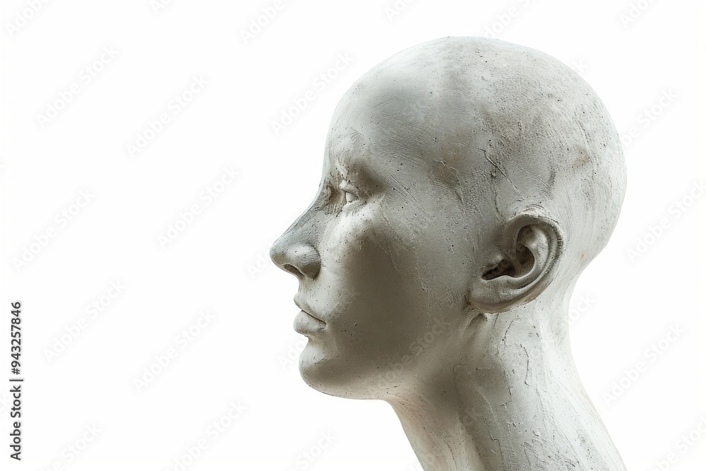 Profile view of a realistic sculpture with textured surface Profile view of a realistic sculpture with textured surface