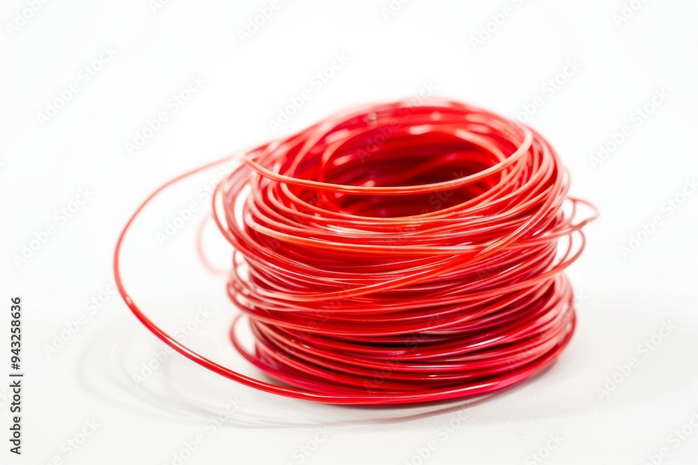 Coil of red wire on white background Coil of red wire on white background