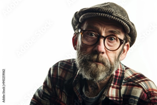 An elderly man with glasses and a beard, wearing a plaid shirt