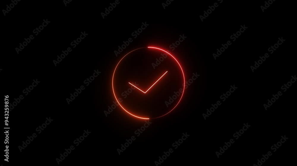 Glowing neon circle in blue check mark icon animation. Glowing neon circle in blue check mark icon animation.