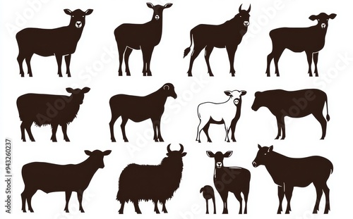 A collection of silhouettes illustrating domestic animals.