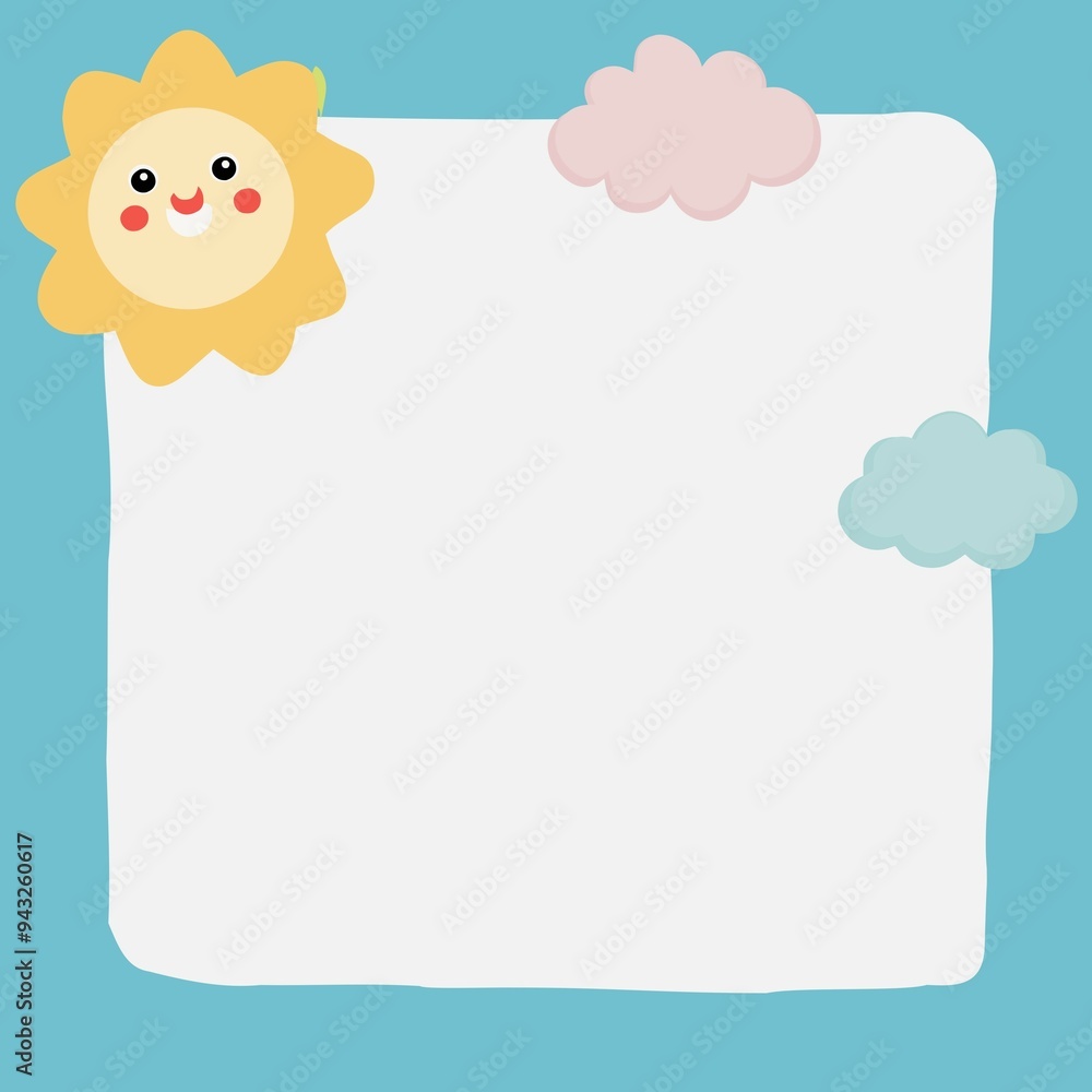 Cute sticky note with sun, cloud, sky background memo template Cute sticky note with sun, cloud, sky background memo template