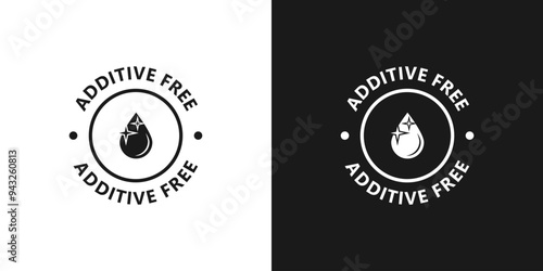 Additive free icon. Additive free circle sign, sticker, label, emblem or badge for food product. Organic food with no additives. Pure, organic product sign. Vector illustration