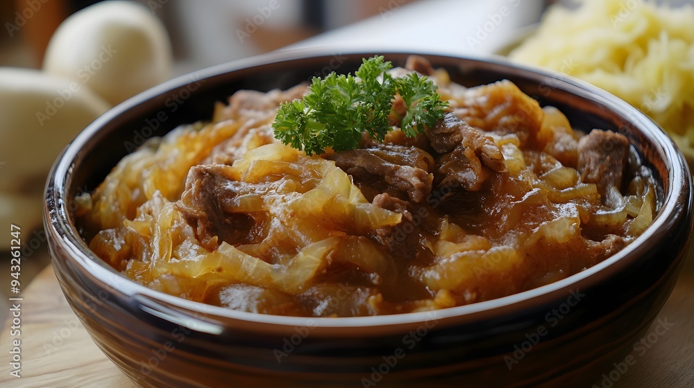 60. A serving of Polish bigos (hunter is stew) with sauerkraut 60. A serving of Polish bigos (hunter is stew) with sauerkraut