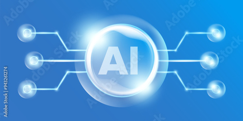 Artificial intelligence chipset on blue board in futuristic neon cyber punk concept technology artwork for web, banner, card, cover. Vector AI blue chip logo design template