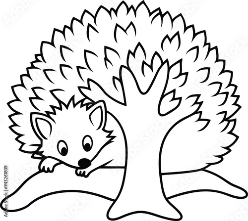 Adorable line art of hedgehog under shelter ready for kids to fill with colors 