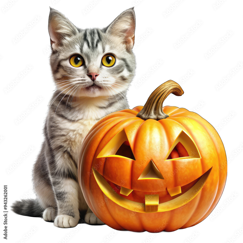 Halloween pumpkin cat on transparent background Halloween pumpkin cat on transparent background