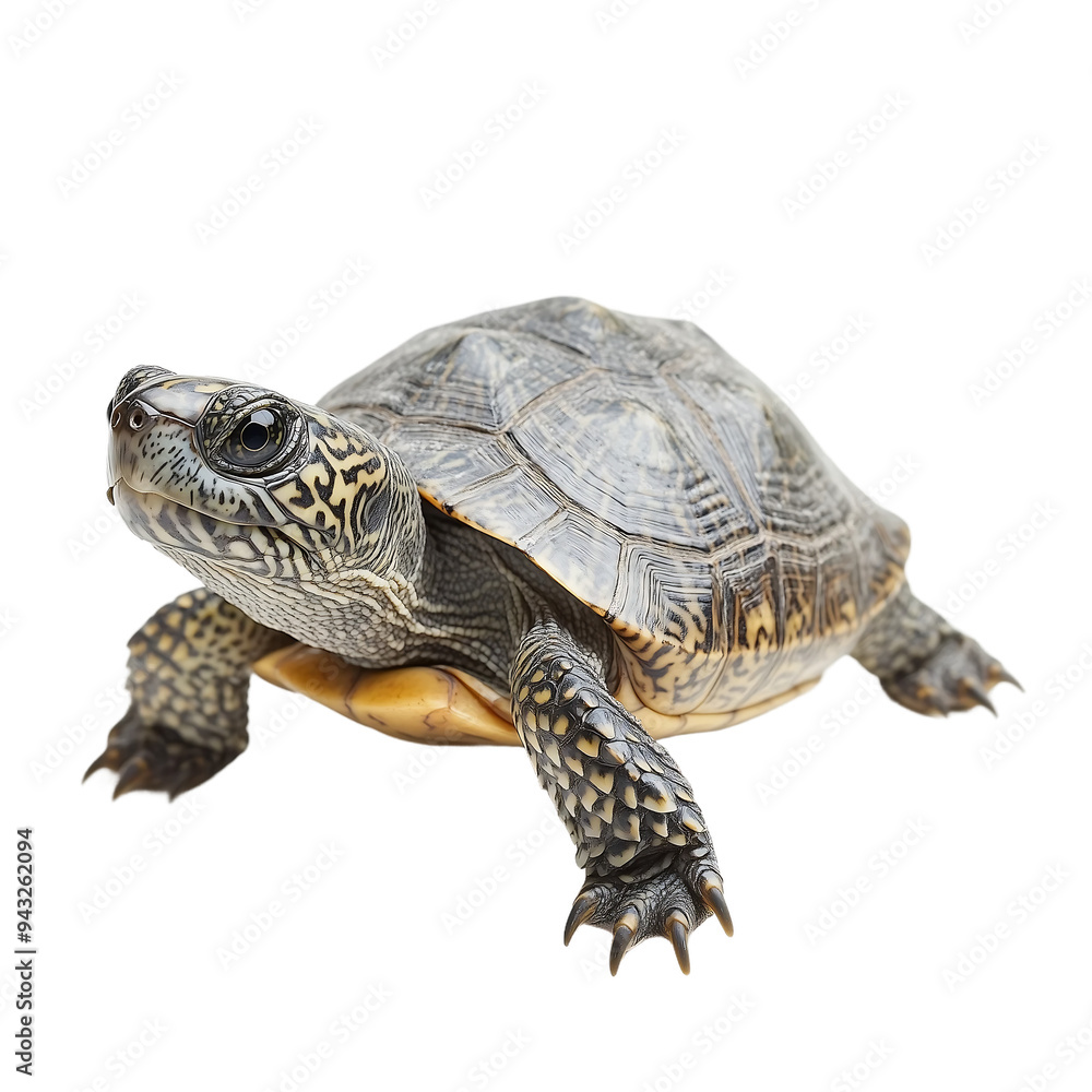 Obraz premium The photo of a Diamondback Terrapin (Malaclemys terrapin), isolated on white