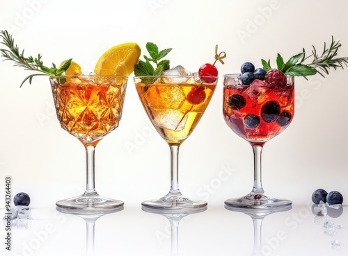 Wallpaper Mural Cocktails of different colors, with transparent ice and with berries decoration on the edge of martini glasses Torontodigital.ca