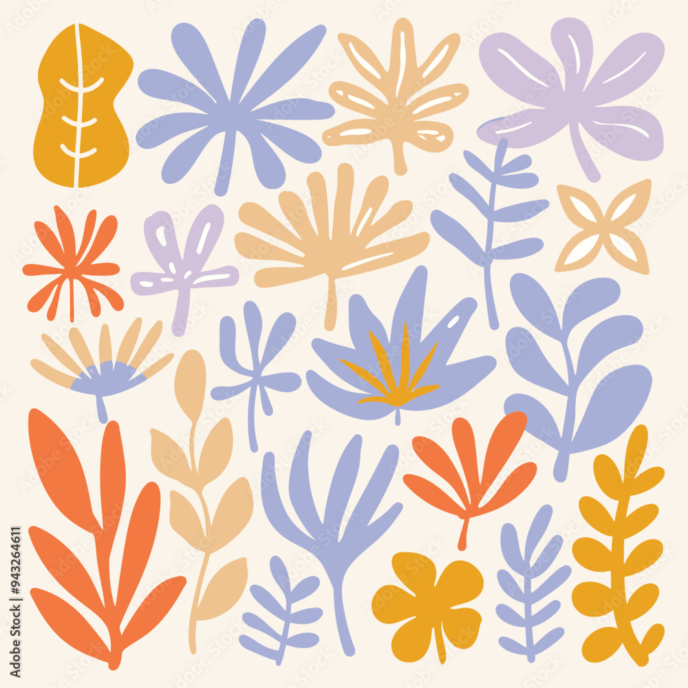 custom made wallpaper toronto digitalGroovy abstract flower art set. Organic doodle shapes in trendy naive retro . Floral botanical vector illustration .