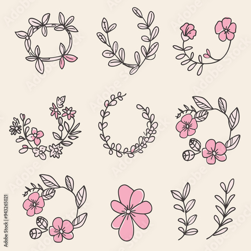 Flower doodle hand drawn line stroke. Sketch hand drawn spring floral plant, nature graphic leaf. Vector simple flower, leaf brush stroke. Vector illustration .
