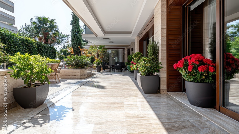 Naklejka premium Luxury Patio with Lush Greenery
