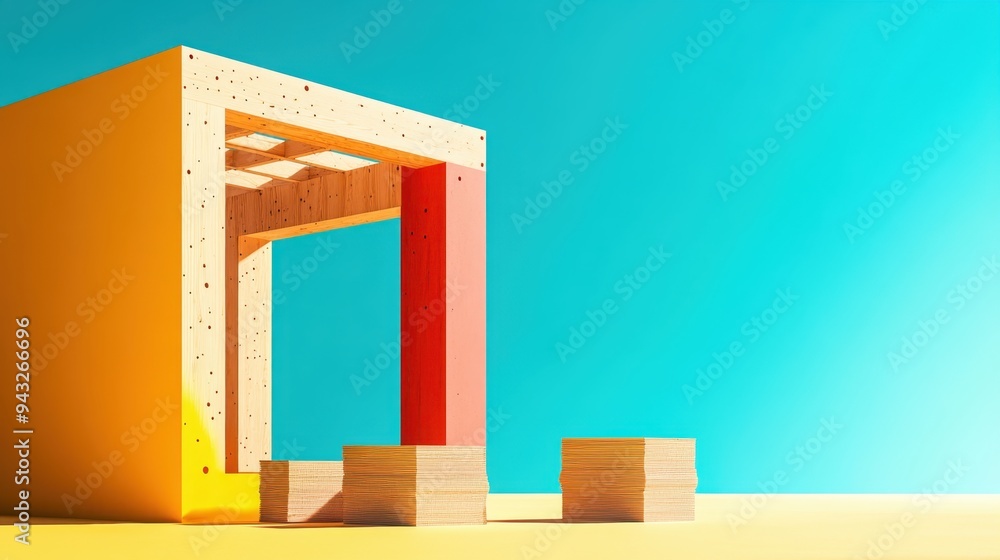 Progress in Construction: Partially Built Building with Truss Elements and New Materials, Copy Space Available Progress in Construction: Partially Built Building with Truss Elements and New Materials, Copy Space Available