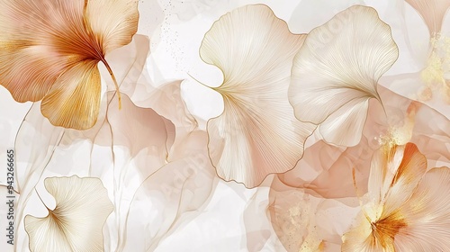 Abstract watercolor art background vector. Gingko and botanical line art wallpaper. Luxury cover design with text, golden texture and beautiful brush style