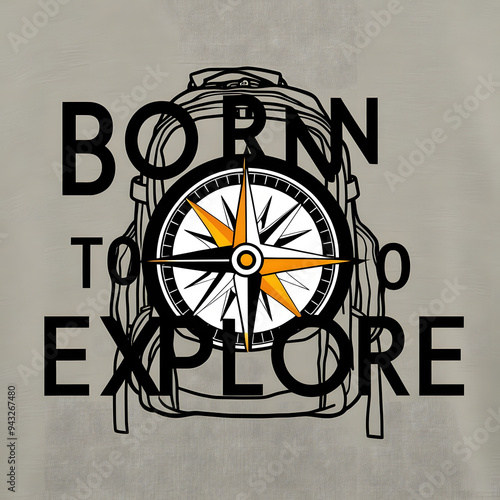 Born to Explore - Compass and Backpack Shaped Text T-Shirt Design Representing Adventure and Exploration Spirit. photo