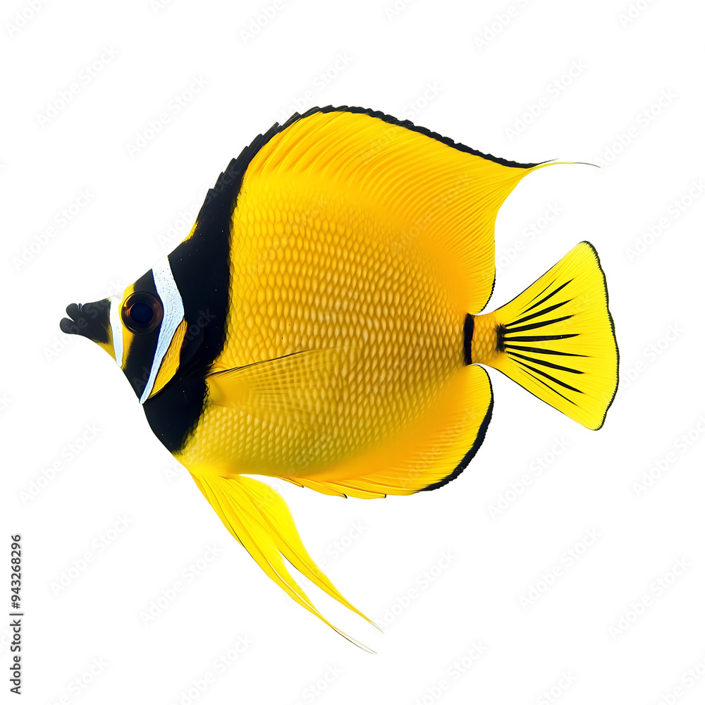 Naklejka premium Photo of a Yellow Longnose Butterflyfish (Forcipiger flavissimus) isolated on white