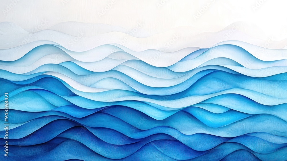 Fototapeta premium Layered blue paper waves abstract ocean design Generative AI