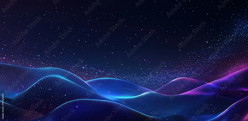 Neon glowing digital waves under a starry night sky abstract landscape Generative AI Neon glowing digital waves under a starry night sky abstract landscape Generative AI