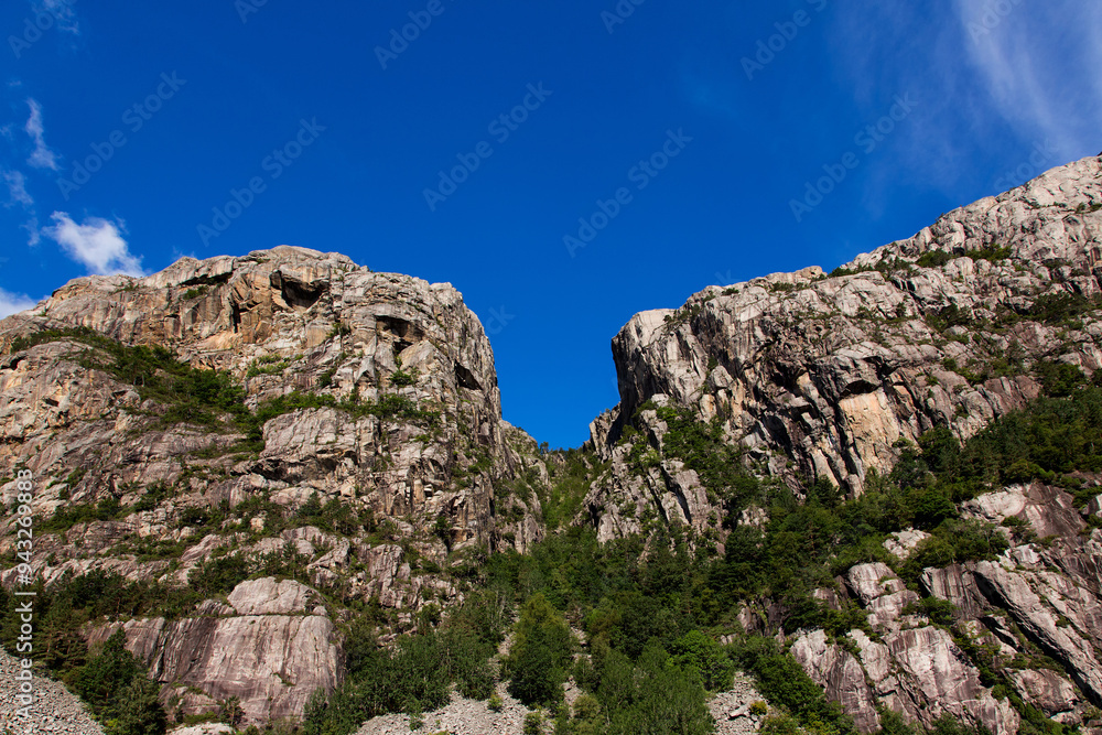 View of the Norwegian mountains in the Lysefjord region. View of the Norwegian mountains in the Lysefjord region.