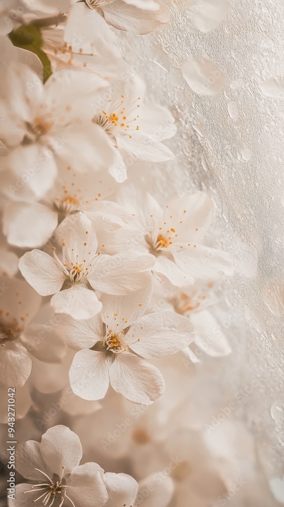 Soft white flowers bloom peacefully, blending with a subtle floral pattern in a tranquil setting that evokes calmness and beauty Soft white flowers bloom peacefully, blending with a subtle floral pattern in a tranquil setting that evokes calmness and beauty
