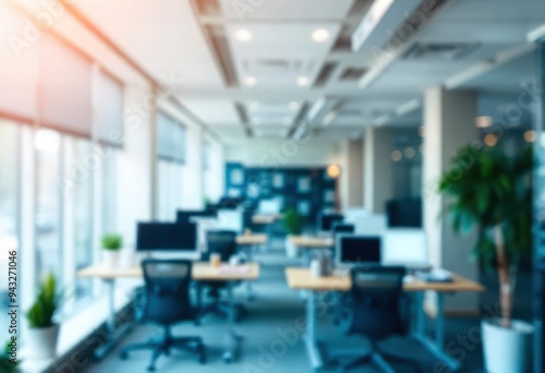 Beautiful defocused office background - office interior panoramic background, ai