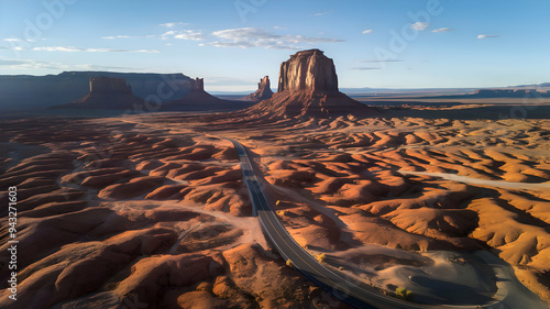 Aerial view of the famous Highway from Forrest Gump Monument Valley, Utah, United States. photo