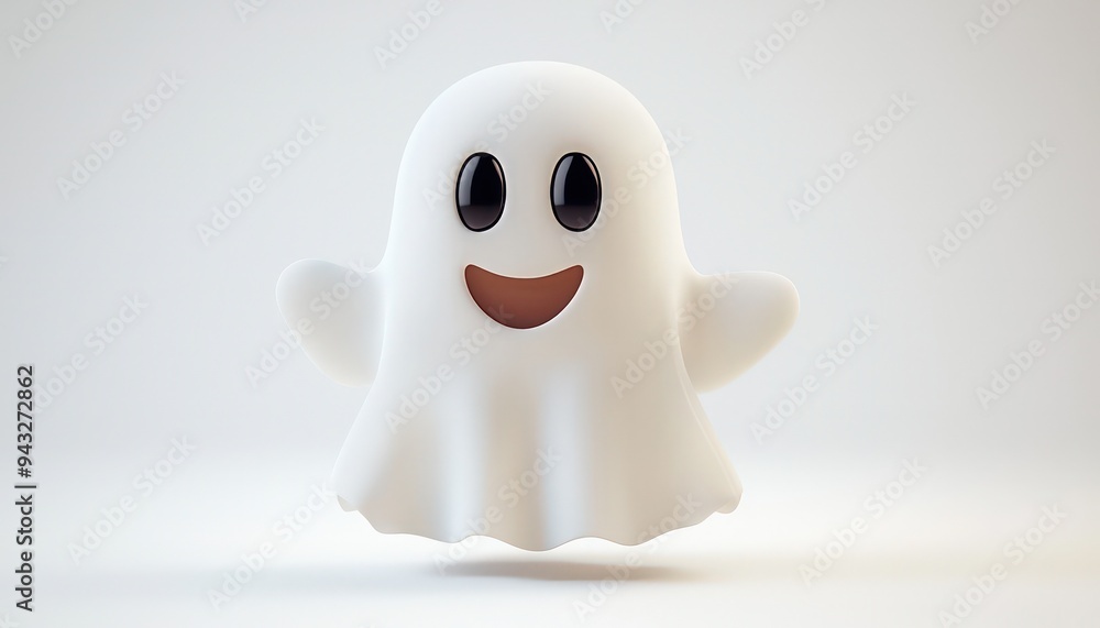 Obraz premium Bright and cheerful 3D ghost icon, Halloween cartoon style on a white background.