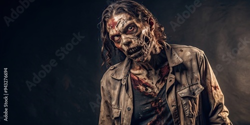 Creepy Zombie Man with Bloody Makeup