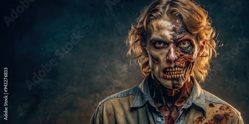 Zombie Portrait with Half Rotting Face