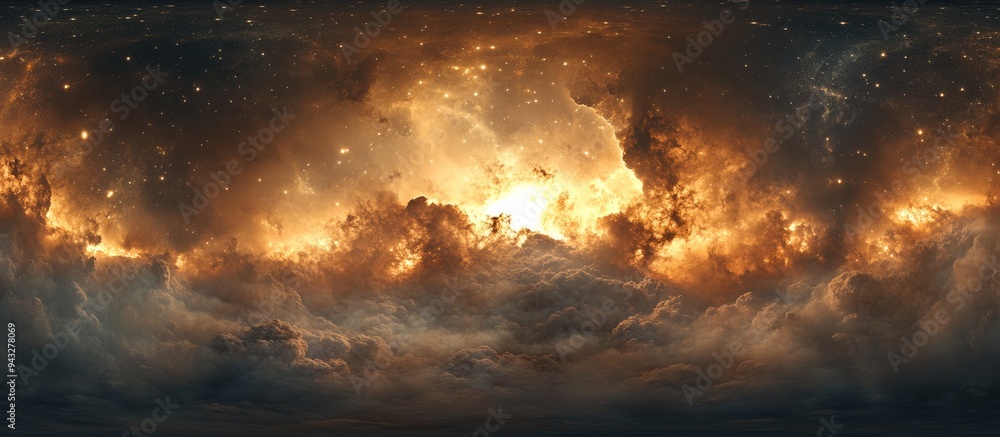 360 degree interstellar cloud of dust and gas depicted in 3D cartoon rendering Space background featuring a glowing nebula and stars Environment includes 360deg HDRI map in equirectangular project 360 degree interstellar cloud of dust and gas depicted in 3D cartoon rendering Space background featuring a glowing nebula and stars Environment includes 360deg HDRI map in equirectangular project