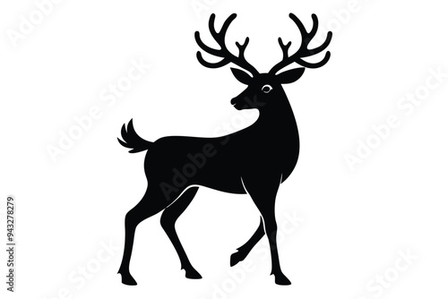 Christmas deer silhouettes on the white background