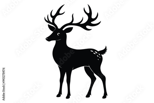 Christmas deer silhouettes on the white background