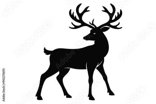 Christmas deer silhouettes on the white background