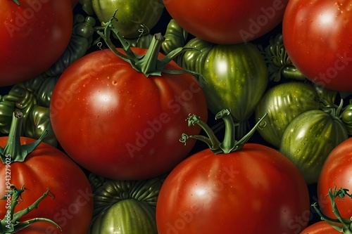 vibrant, juicy tomato bursting with flavor, rendered in a realistic style with intricate details and a range of colors. photo