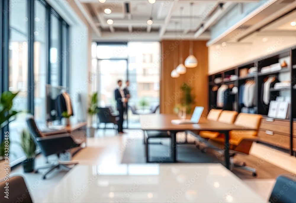 Blur focus of Fashion and modern office interiors. Front view of a loft open space office interior. Blur background, ai Blur focus of Fashion and modern office interiors. Front view of a loft open space office interior. Blur background, ai