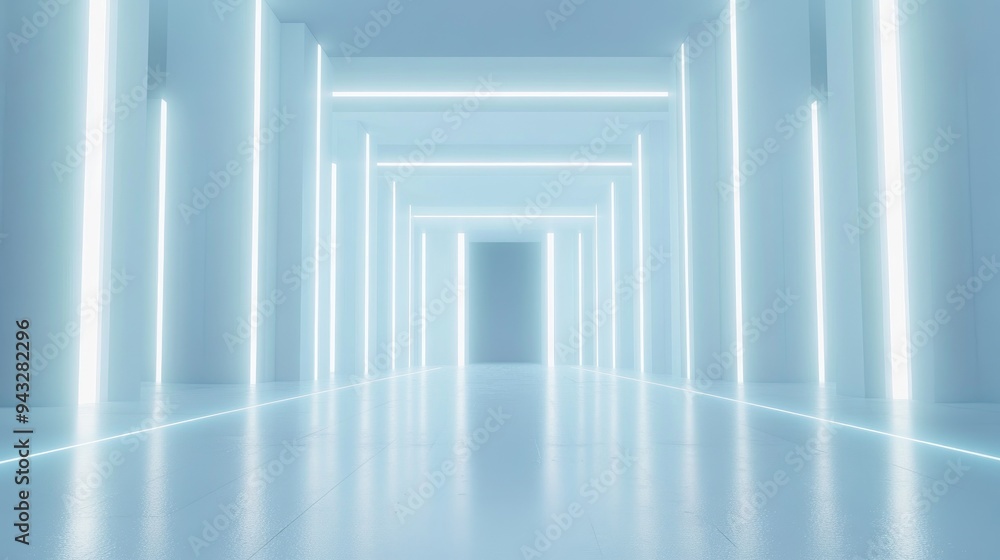 Abstract white architectural backdrop featuring neon illumination Night perspective enhanced by backlighting 3D render and illustration Abstract white architectural backdrop featuring neon illumination Night perspective enhanced by backlighting 3D render and illustration