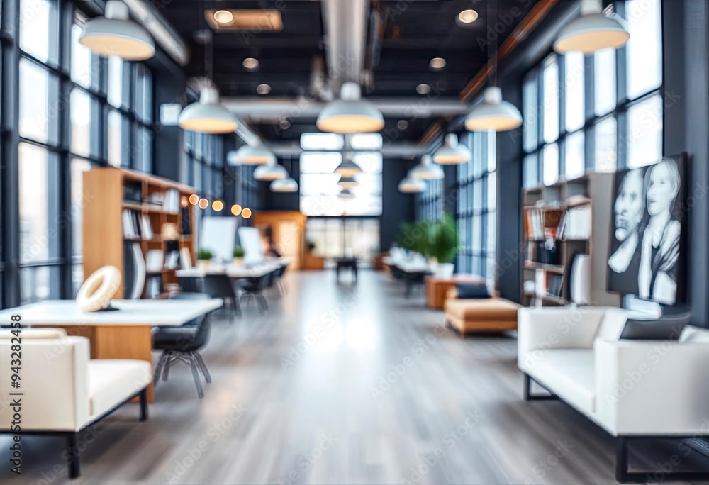 Blur focus of Fashion and modern office interiors. Front view of a loft open space office interior. Blur background, ai Blur focus of Fashion and modern office interiors. Front view of a loft open space office interior. Blur background, ai