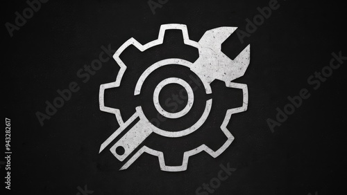 Black and white logo design featuring a mechanic gear and wrench elements