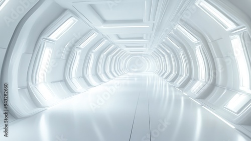 Wallpaper Mural 3D rendering of a white abstract sci fi tunnel featuring a futuristic spaceship corridor Torontodigital.ca
